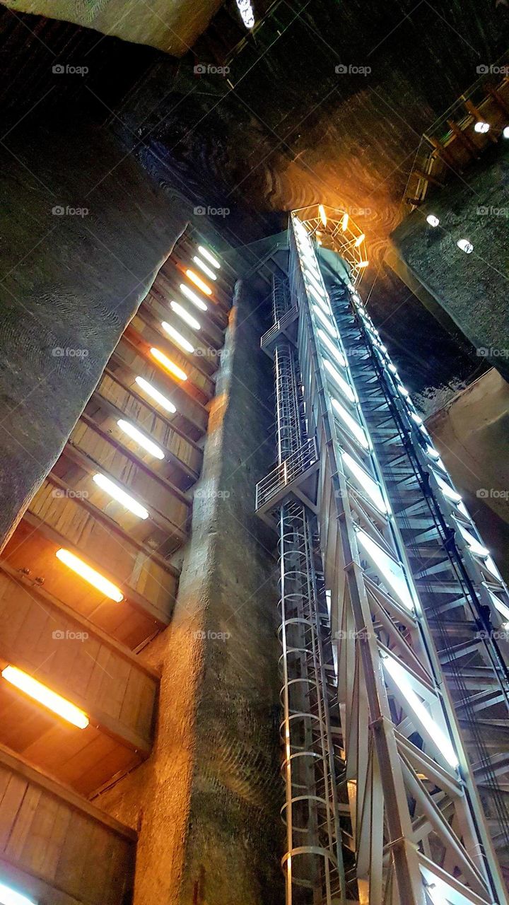 elevator 100 m underground, Turda salt mine, Romania