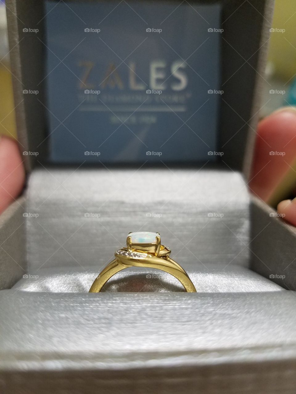 Zales opal ring with white sapphire halo