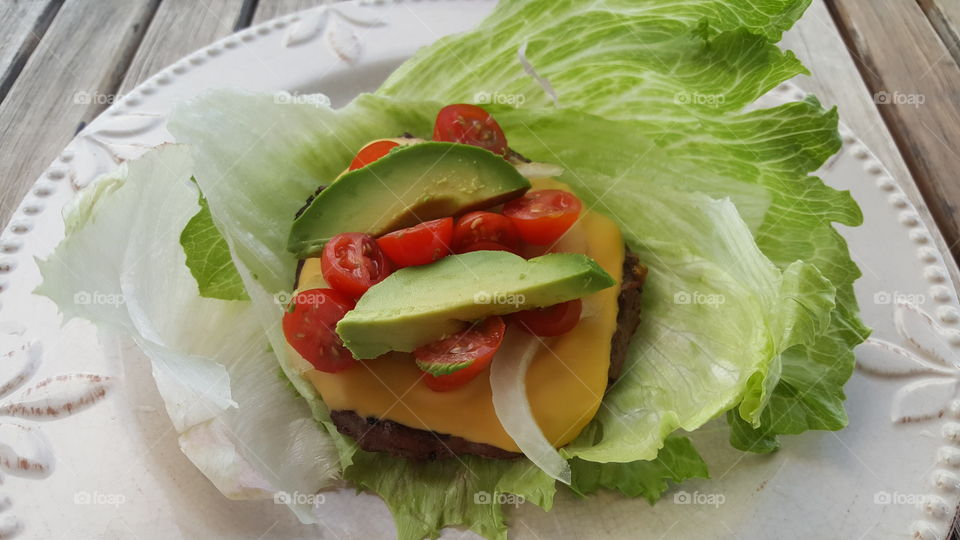 Avocado on a cheeseburger Lettuce wrap