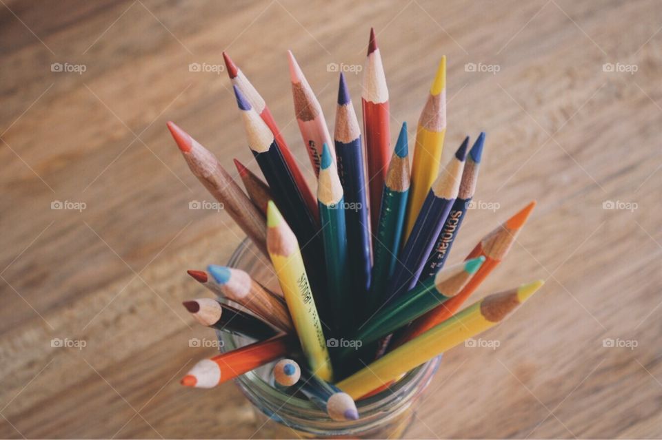 Colored pencils in the jar