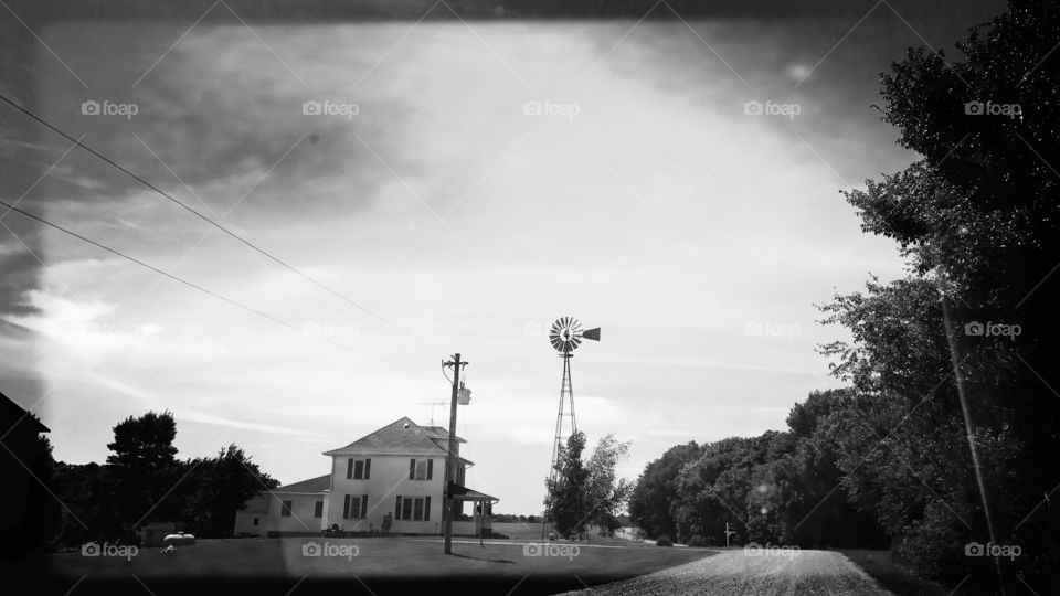 Country farm with windmill