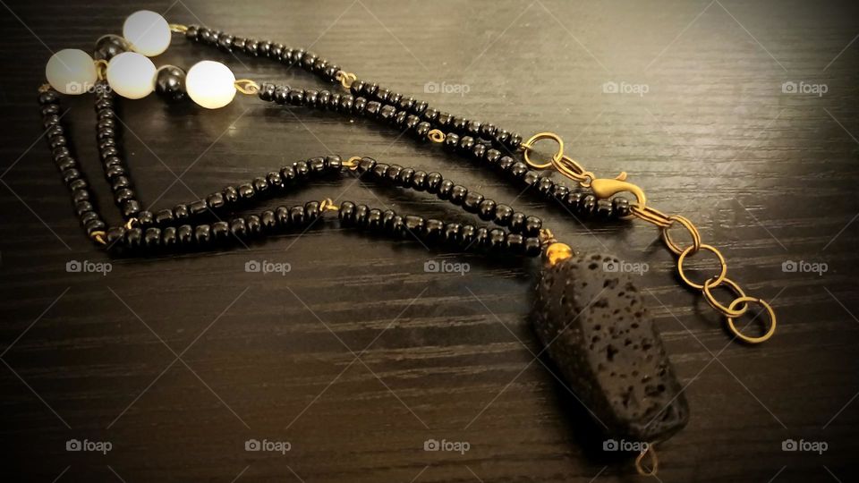 Handmade black beaded Lava necklace