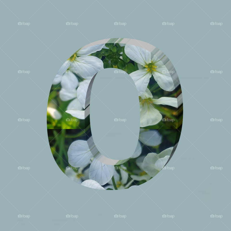 O alphabet 3d rendering of vertical white flowers alphabet