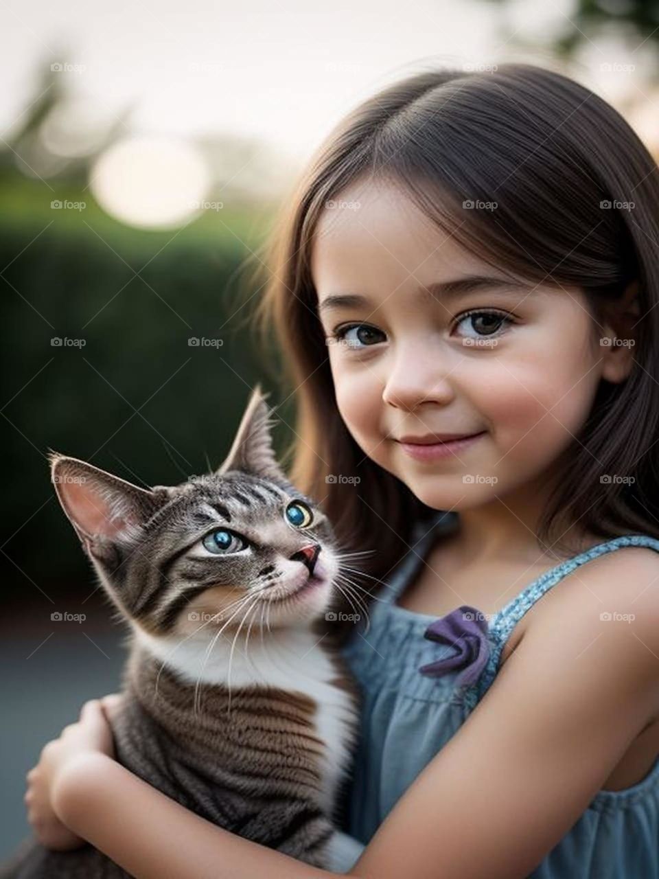 Beautiful baby girl holding a cat