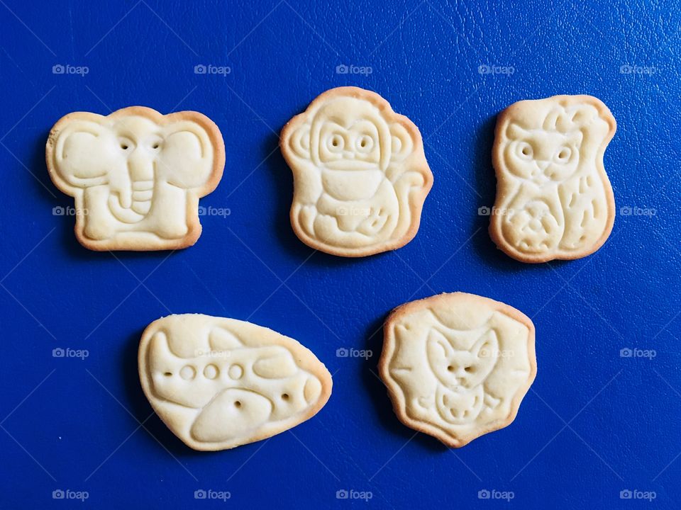 Animal crackers on blue background