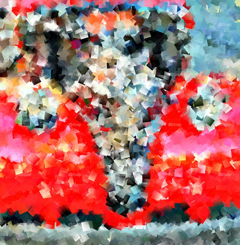 abstract art, a photograph of a classic red hot rod.