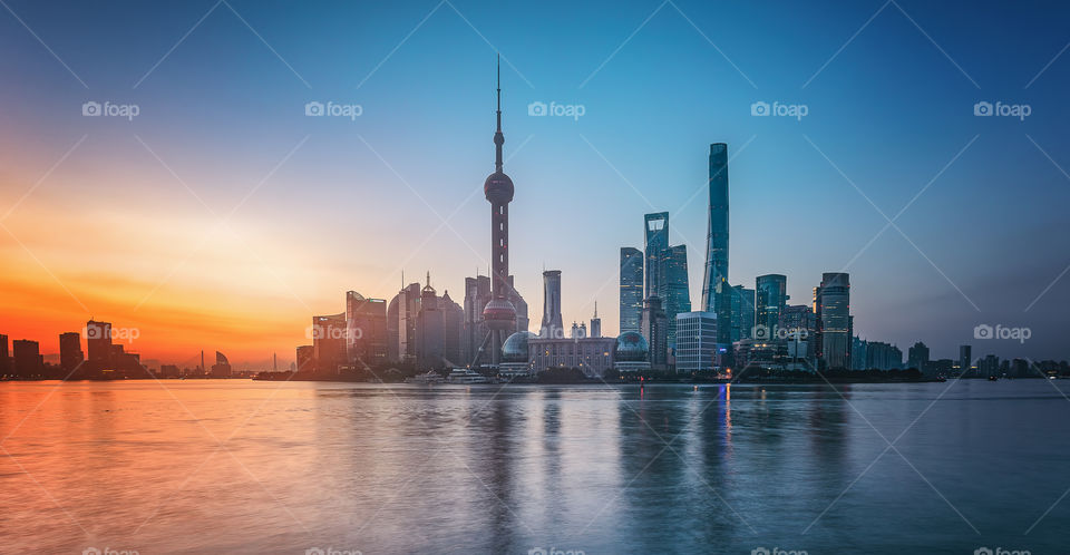 Sunrise over Pudong skyline