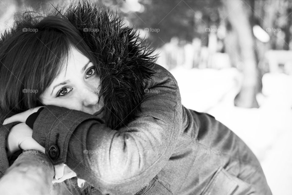 sad woman posing in winter