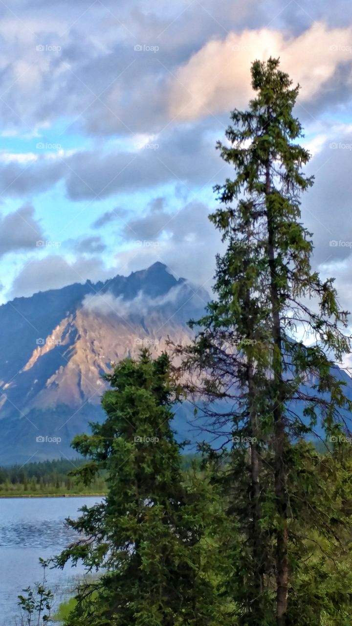 Mystical and majestic Wrangell St Elias Reserve in Alaska at sunset.
