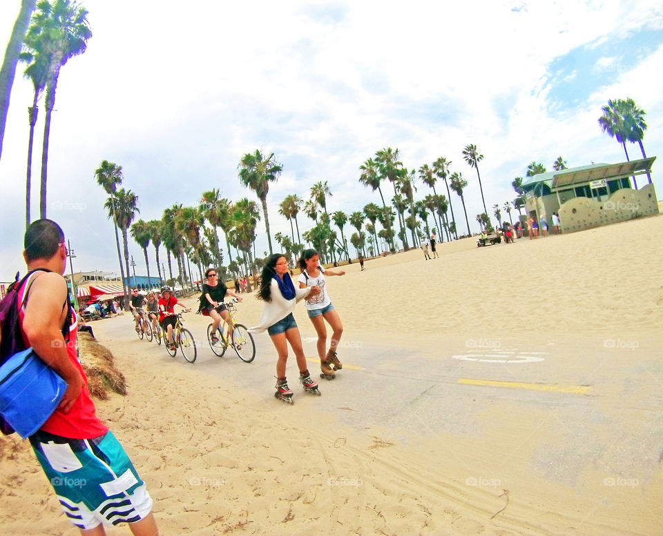 Venice beach bike lane, roller blades, beach walk