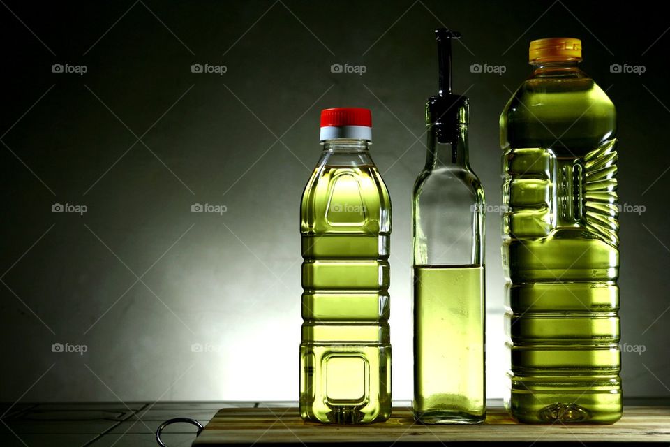 cooking oil in different bottles