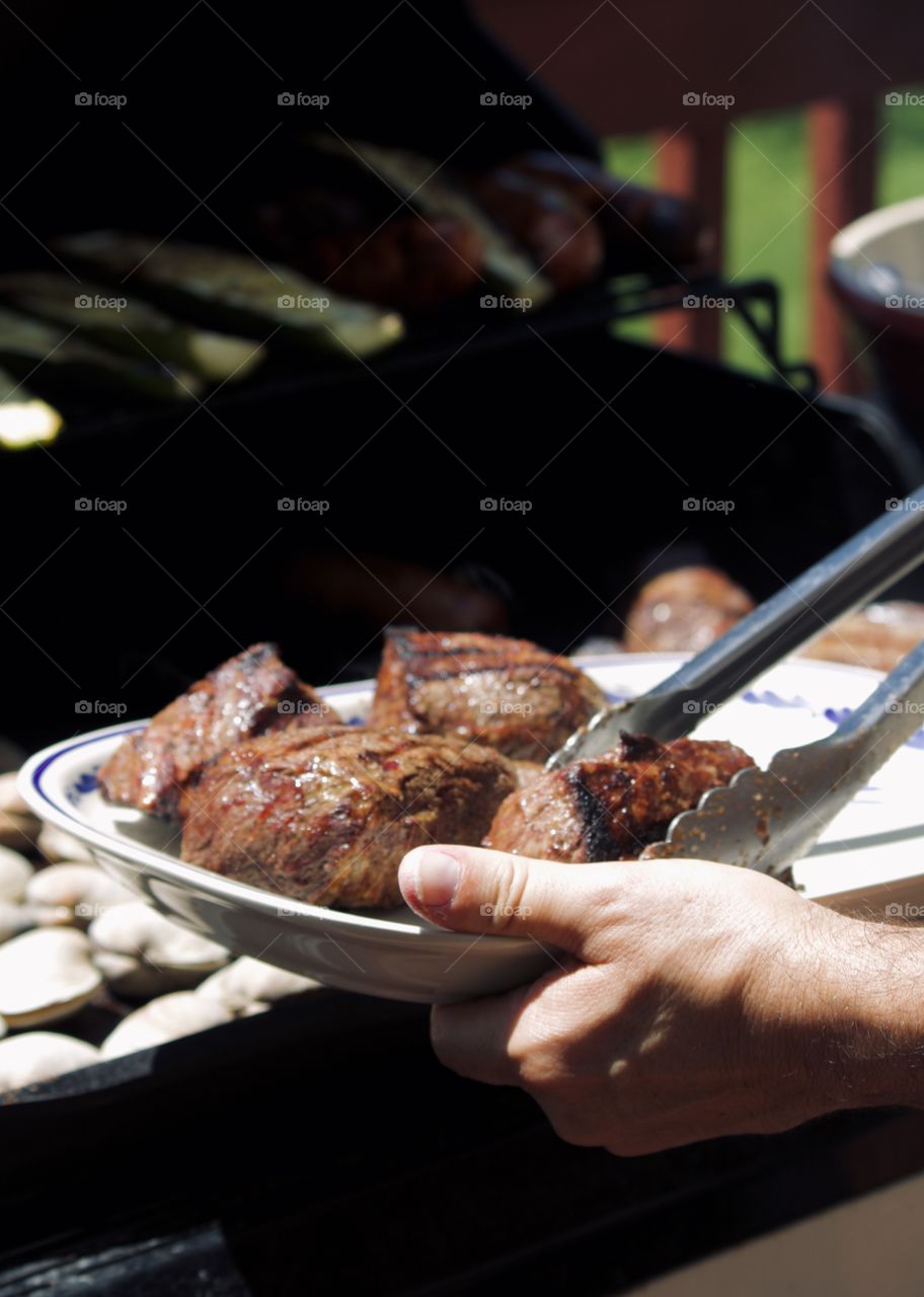 Grilled steaks in the summer