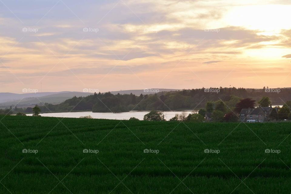 Monikie Country Park at dusk, taken from Monument Hill