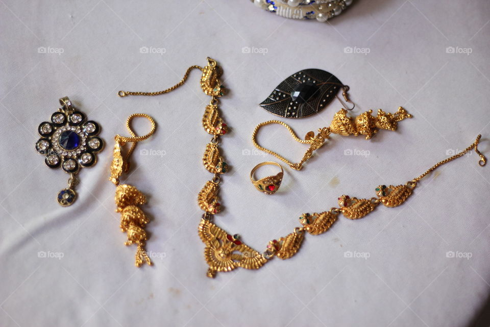 High angle view of jewelleries