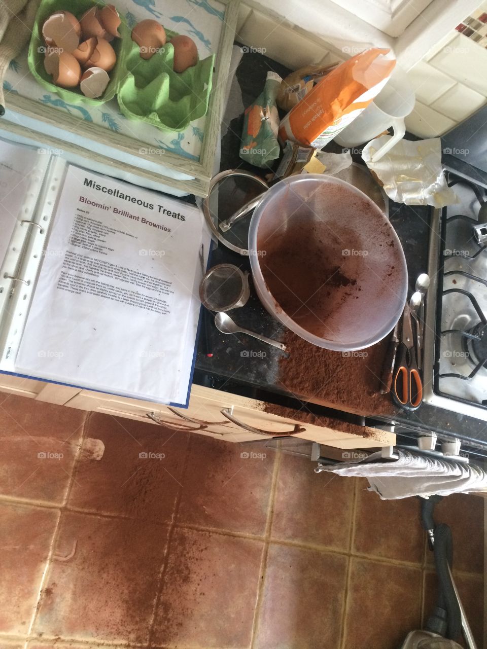 Kitchen baking spillage mess cocoa powder accident