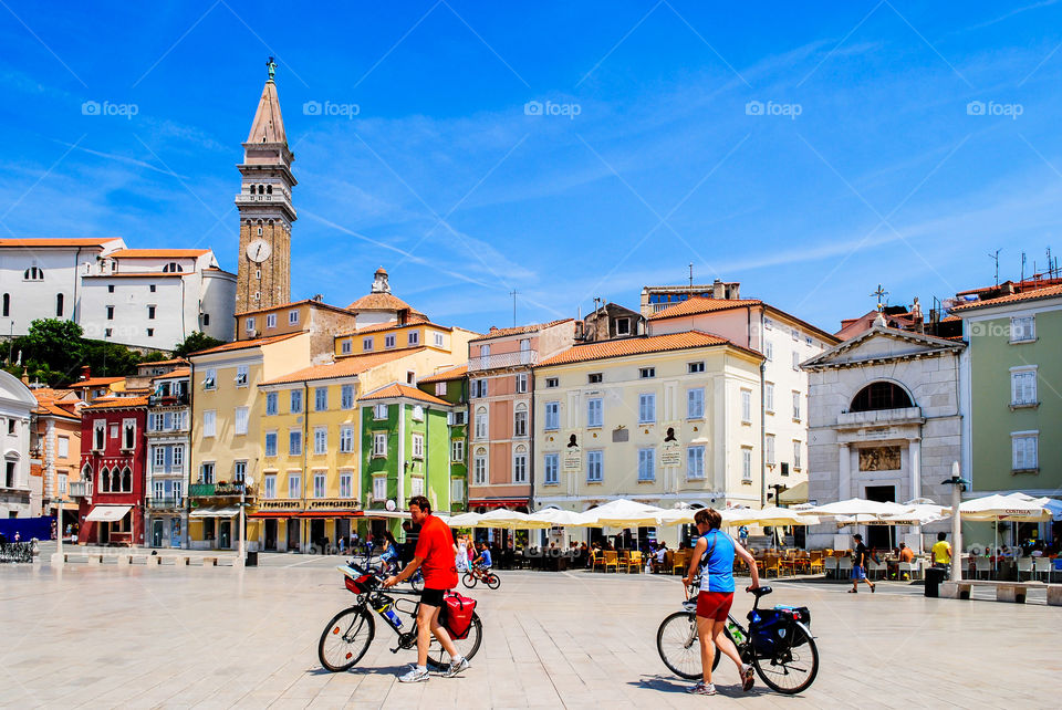 Piran, city of Slovenian coast. Urban scene of main square in Piran, city on Slovenia coast, Europe