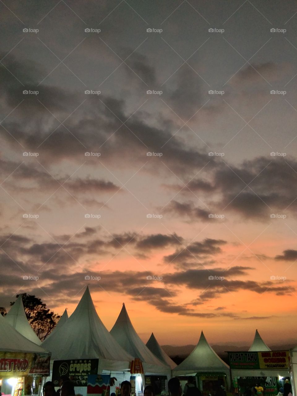 view of the tent with beautiful sunset