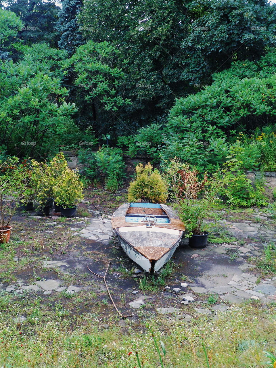 old boat in an abandoned pool