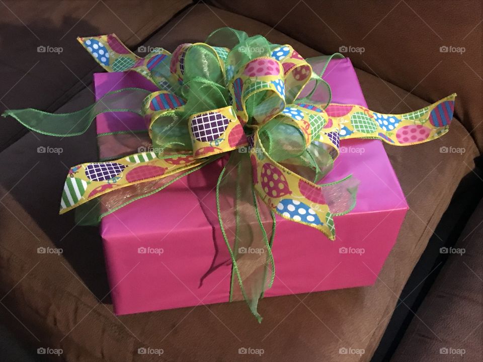 Pink gift box with bow