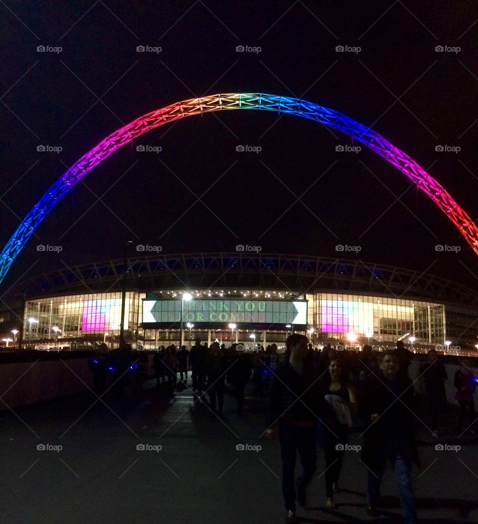 Wembley Arena at Night  - Coldplay concert June 2016 The arch lit up in the dark. 