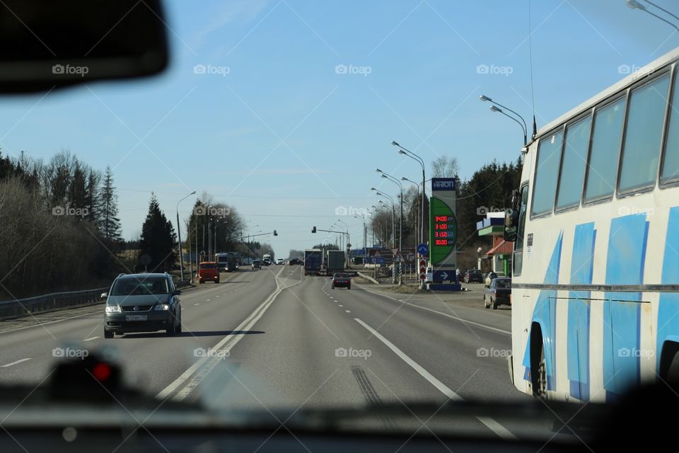 View of the road from a car window