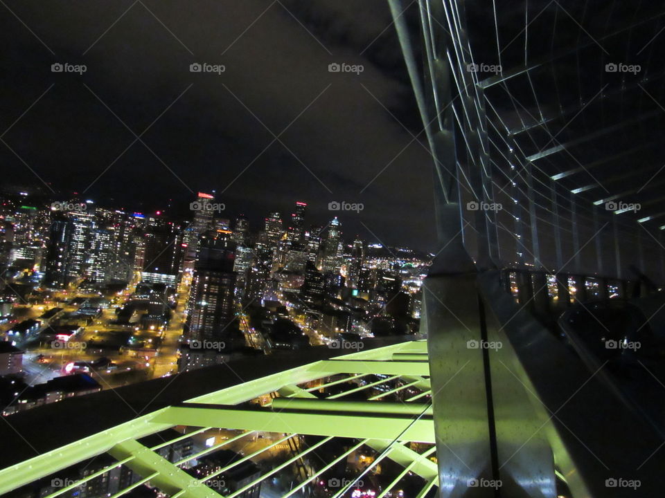 Space Needle Skyline. An amazing unfiltered view of Seattle from the space needle