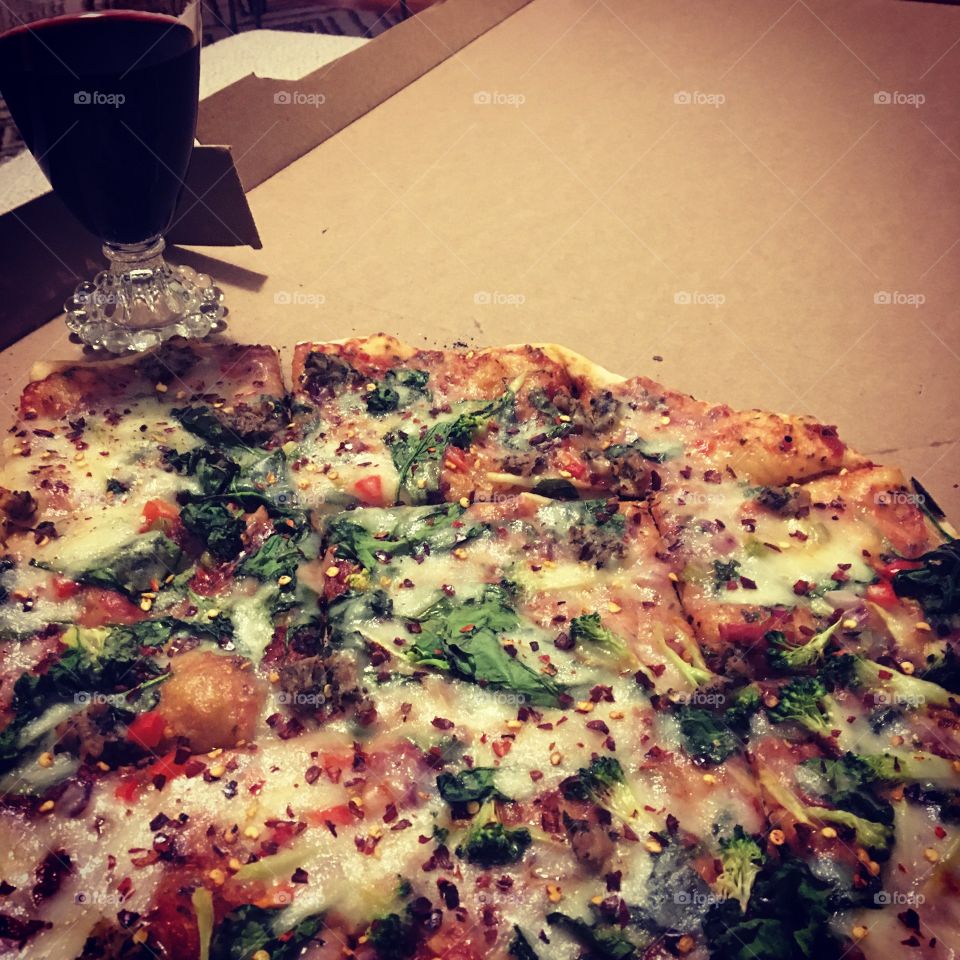 Pizza and wine.