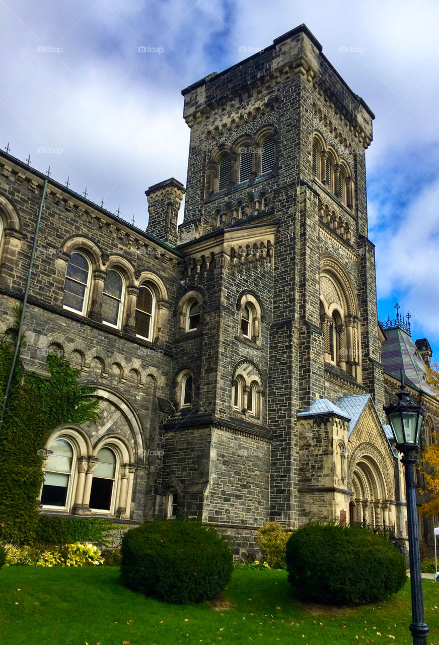 Stone University building in Fall