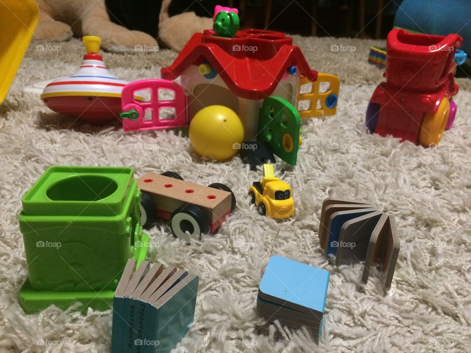 Toys mess on a floor