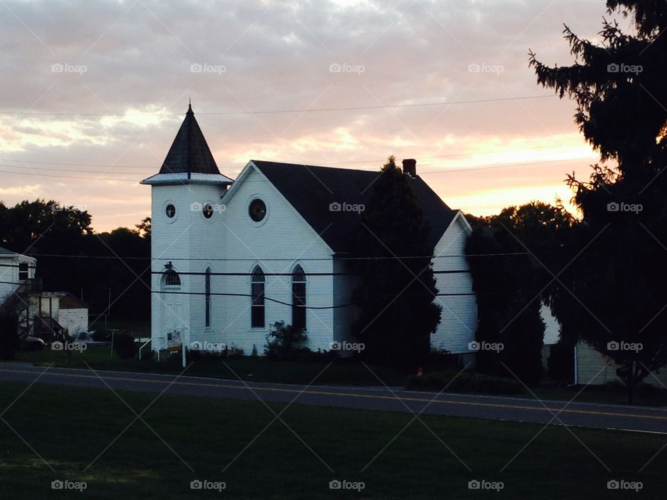 Bradbury church at sunset