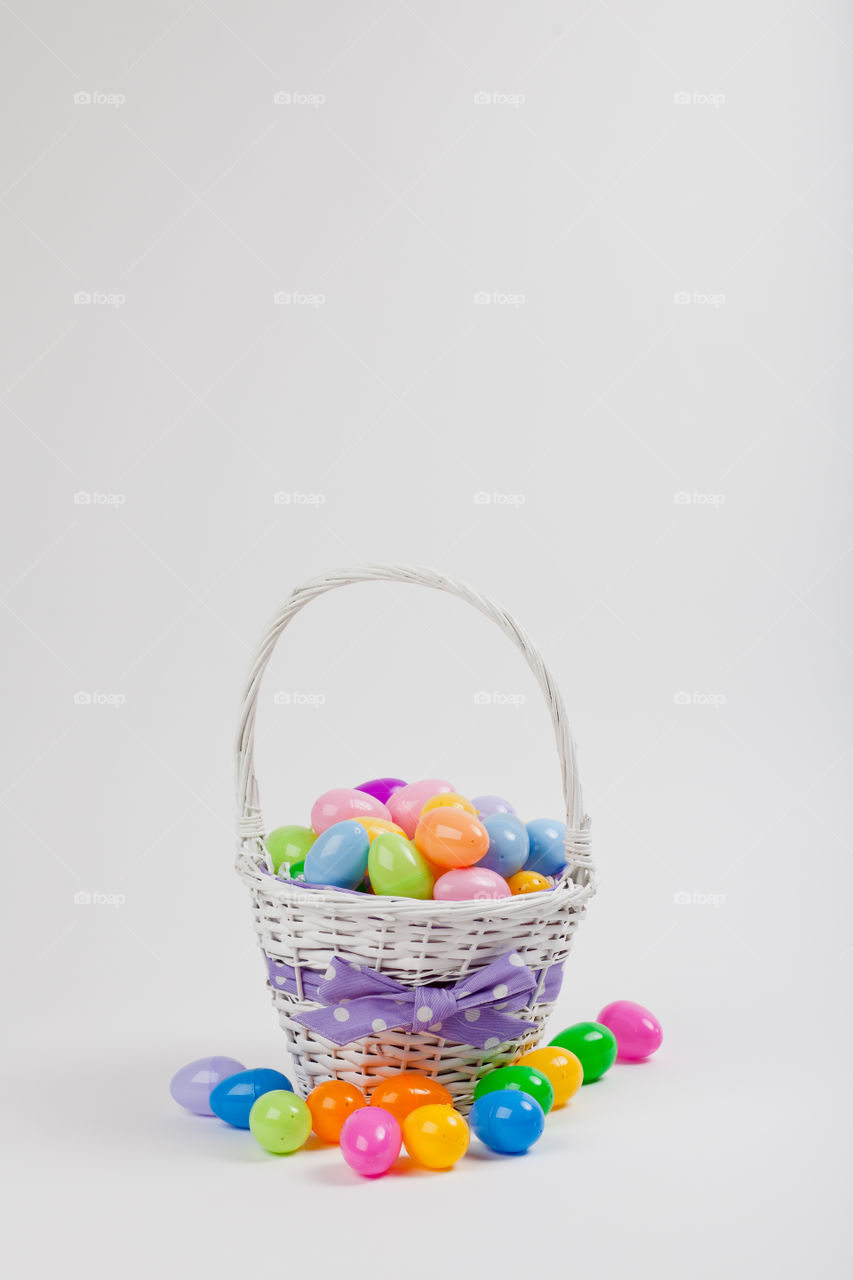 Easter egg basket on white