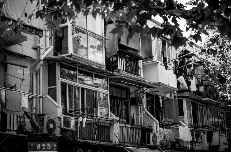 asia china Shanghai old town balcony black and white old town