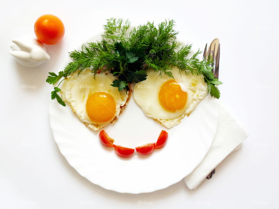 Easter scrambled eggs. Easter scrambled eggs on white background