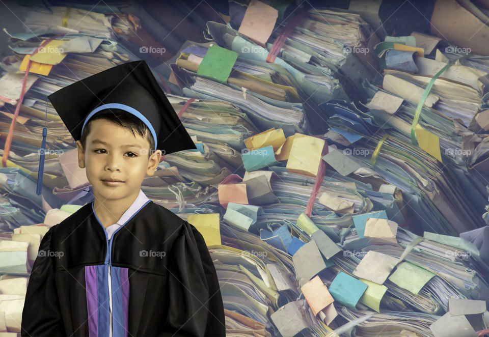 The boy graduated from kindergarten. This study is the first to advance to the next level Background Colorful Dossier made of paper Stackable lot.