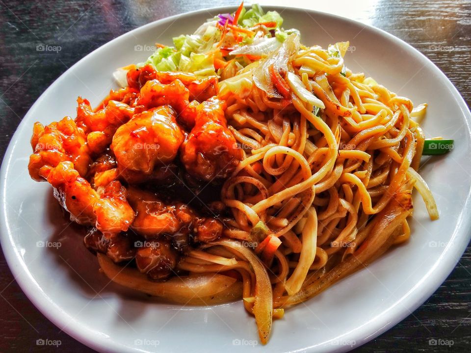 Chinese Food. Chow Mein With Spicy Pork

