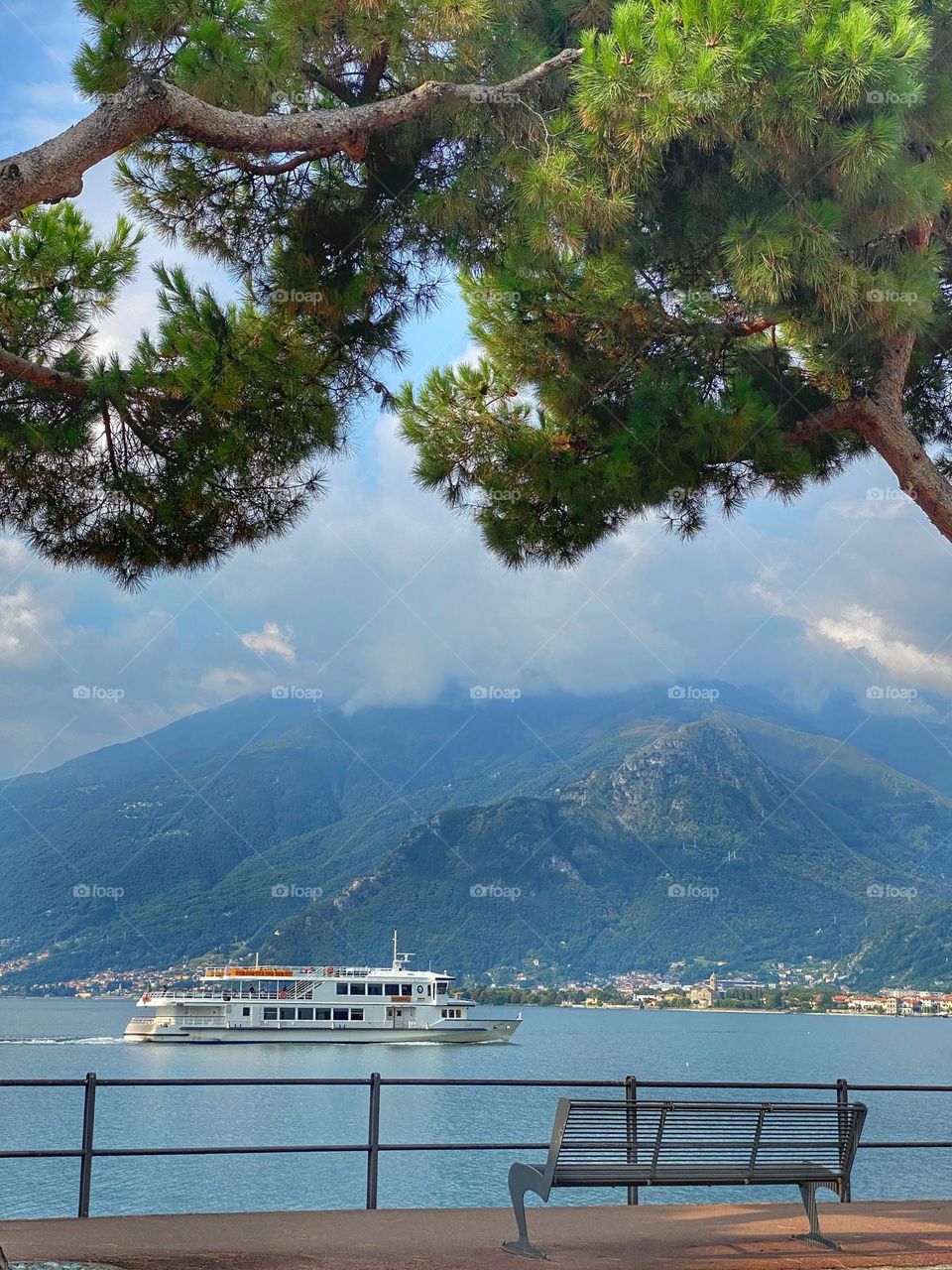 Ferry on the lake in the morning