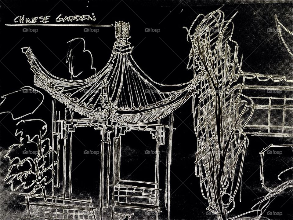 Chinese Garden Drawing