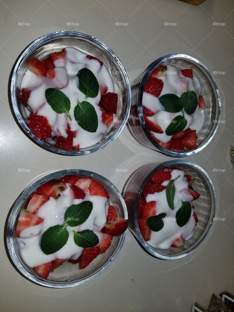 Strawberries, Greek yogurt, chocolate mint