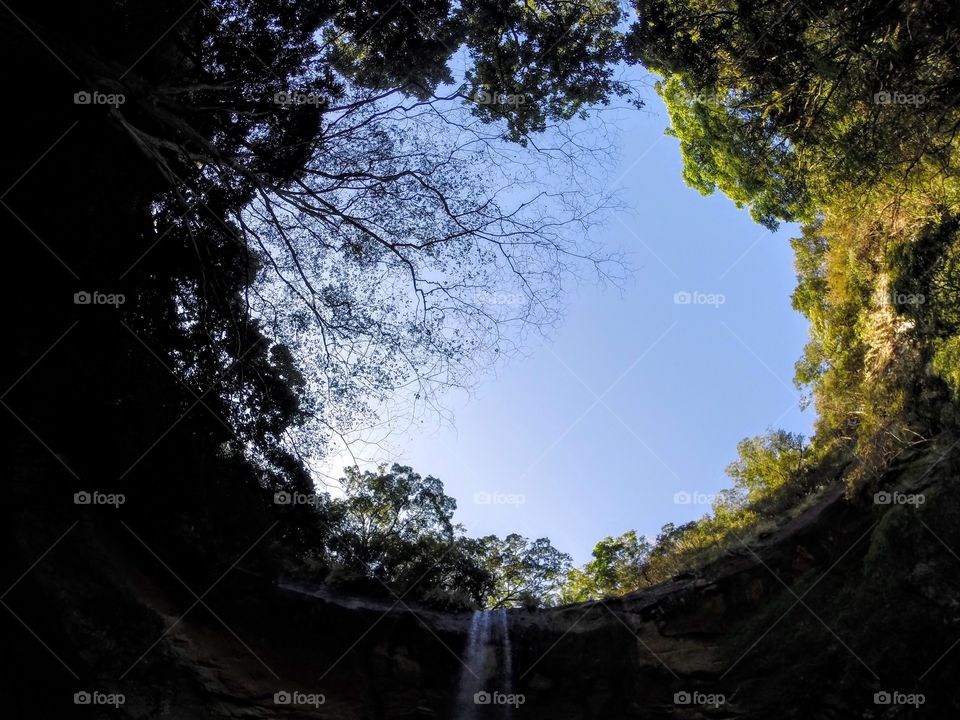 Waterfall in the woods. Waterfall on the SanDiaoLing waterfall hiking trail