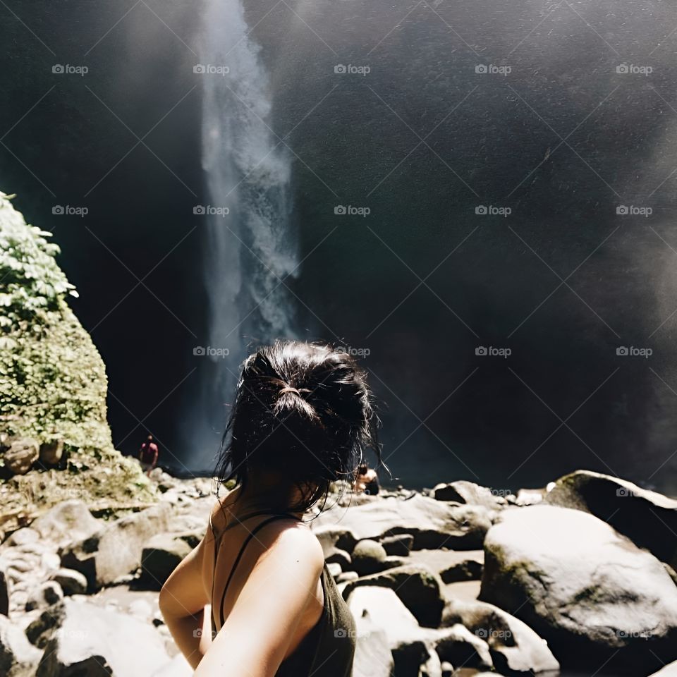 in front of water fall nature