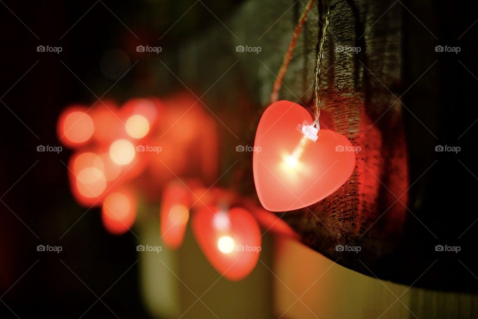 Red heart shared lights showing a lovely setting for Valentine 