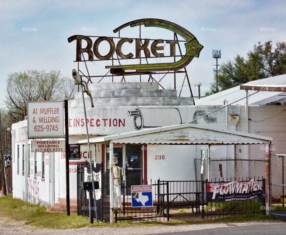 Old building in Texas with the original Rocket sign. 