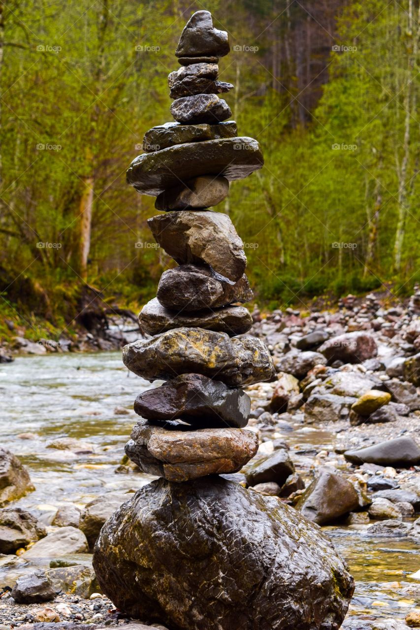 Rock balance along the stream in Germany