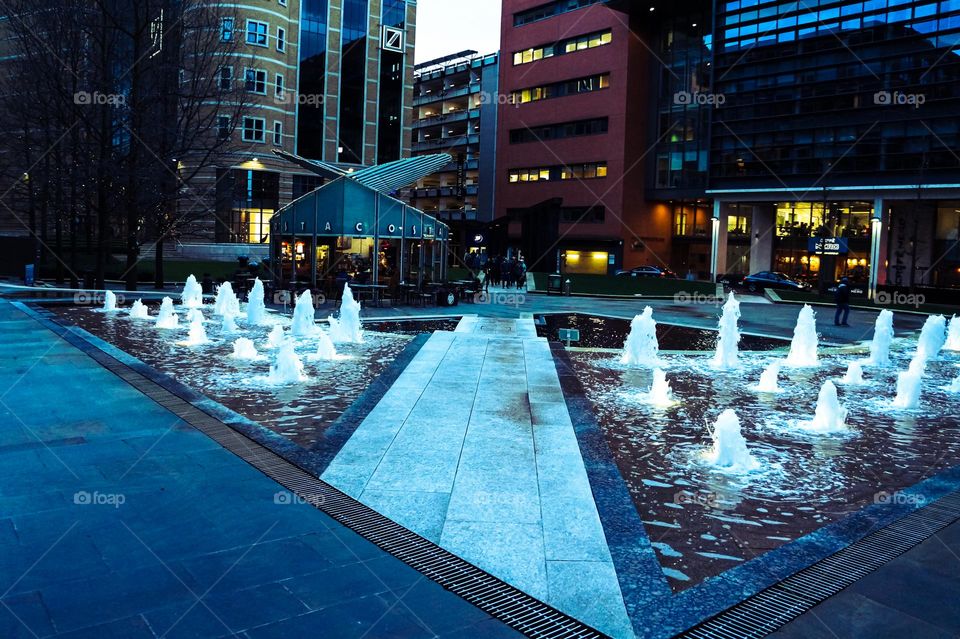 A London fountain adds beauty to the cityscape