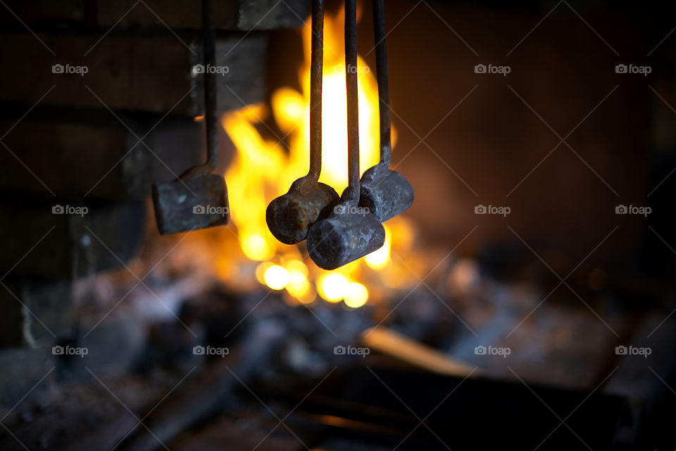 Blacksmith  worktools hanging at forge