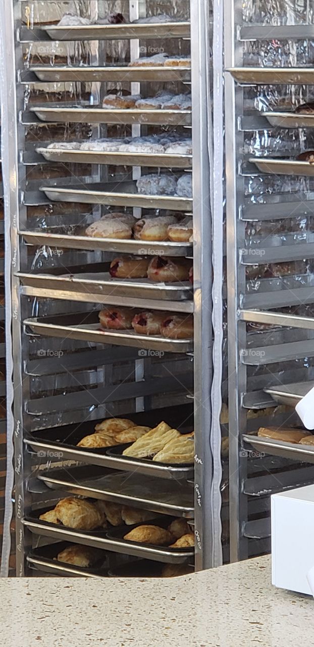 fresh donuts on the rack