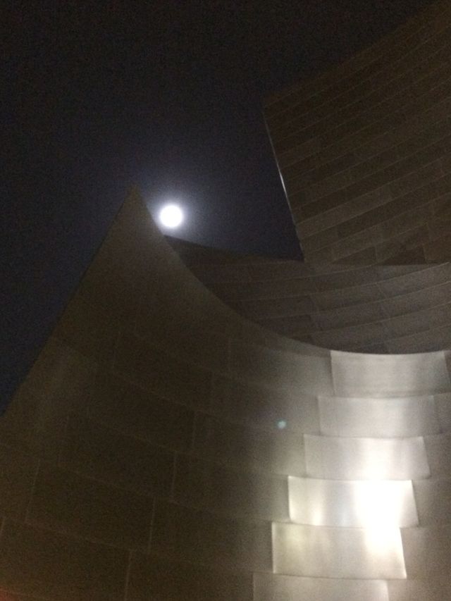 Moon over the Walt Disney Concert Hall. 