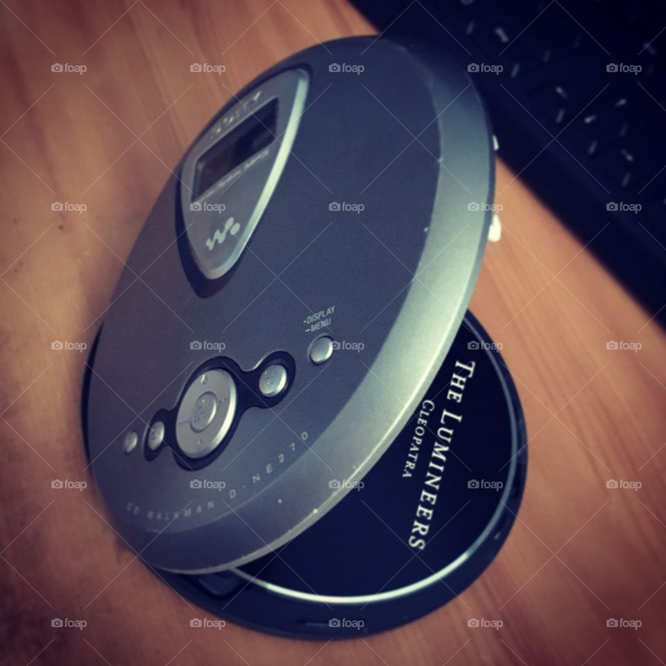 Old discman with CD 
