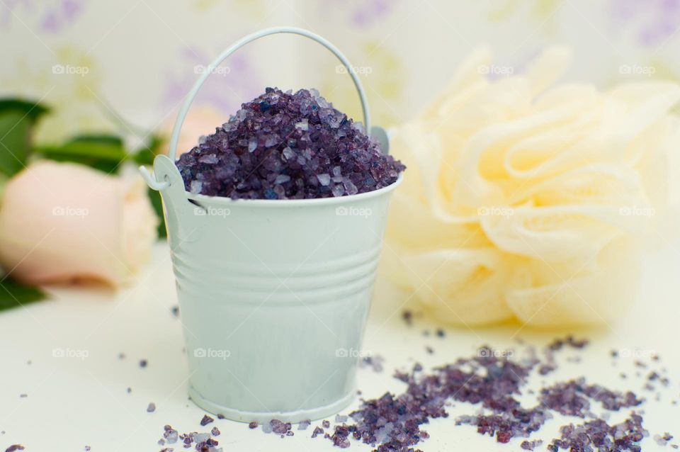 bucket of lavender salts