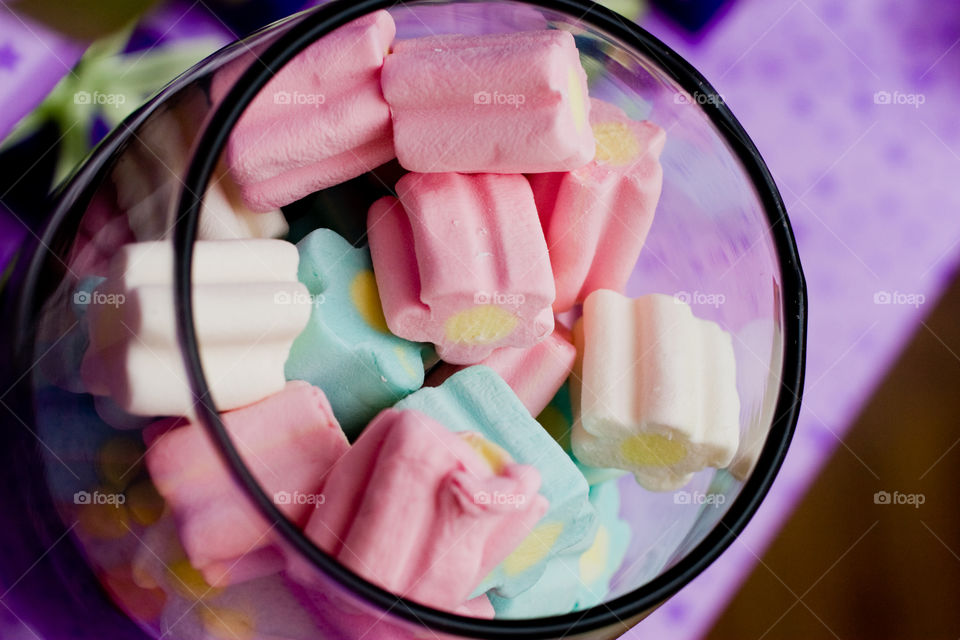 Close up of candies in a glass bowl